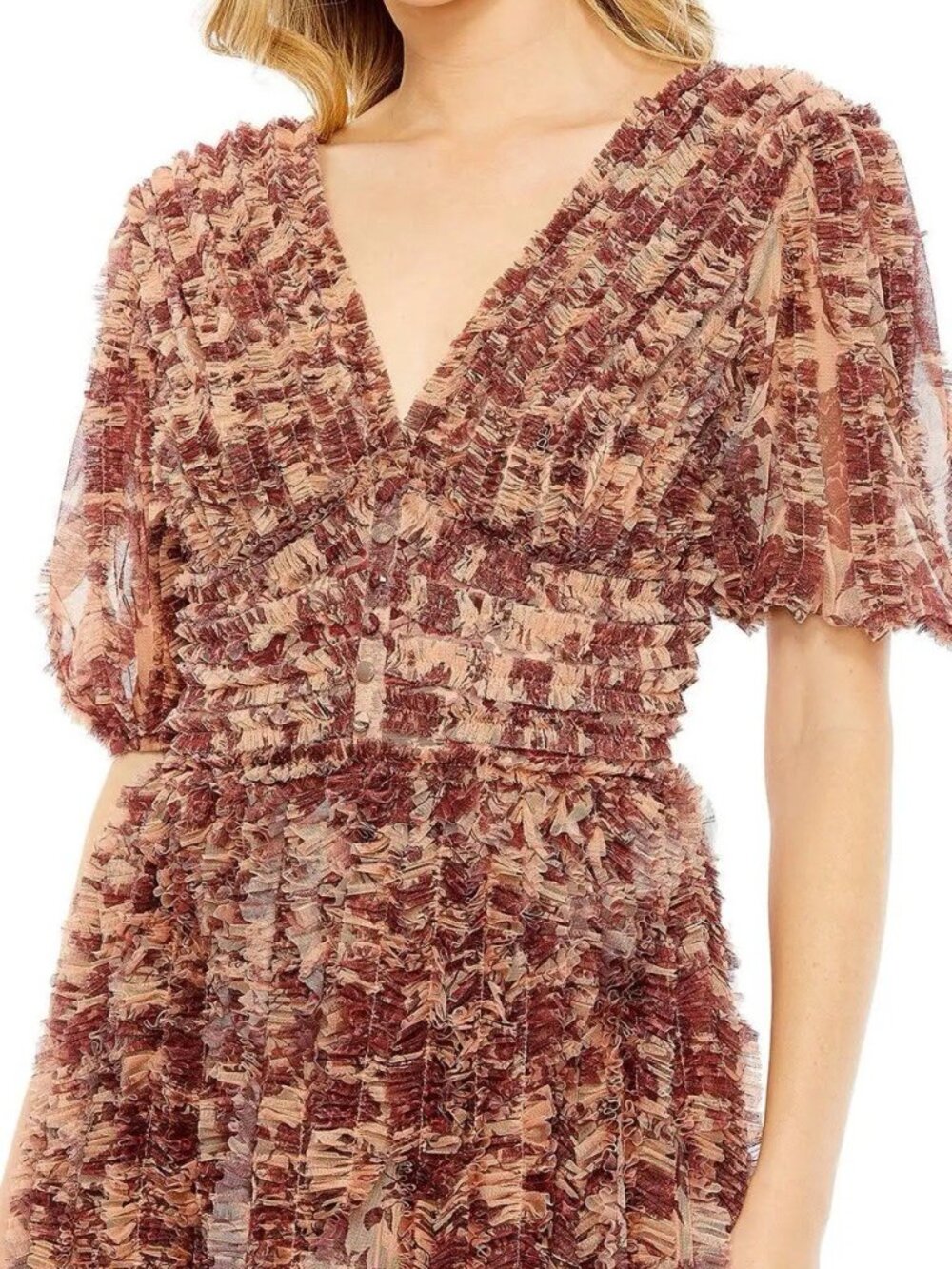 MAC DUGGAL Size 6 Orange Rose Floral 8013 V-Neck Ruffles Maxi Gown Dress NWT - Picture 7 of 15